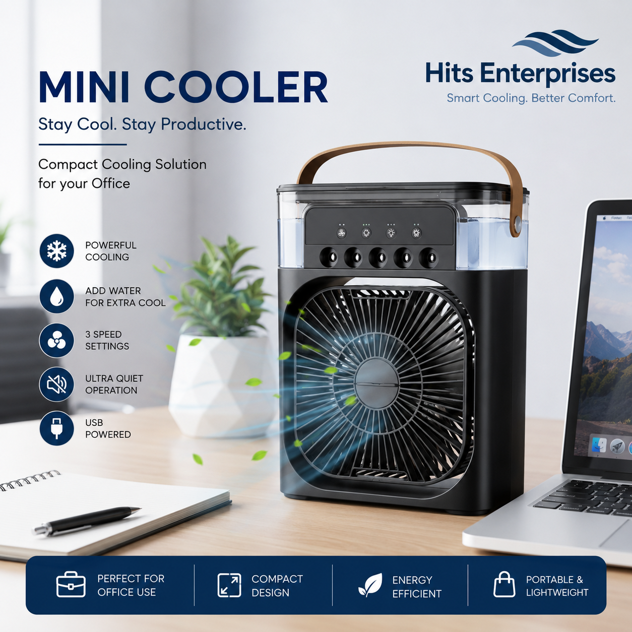 Portable Mini Air Cooler Humidifier Fan White ABS